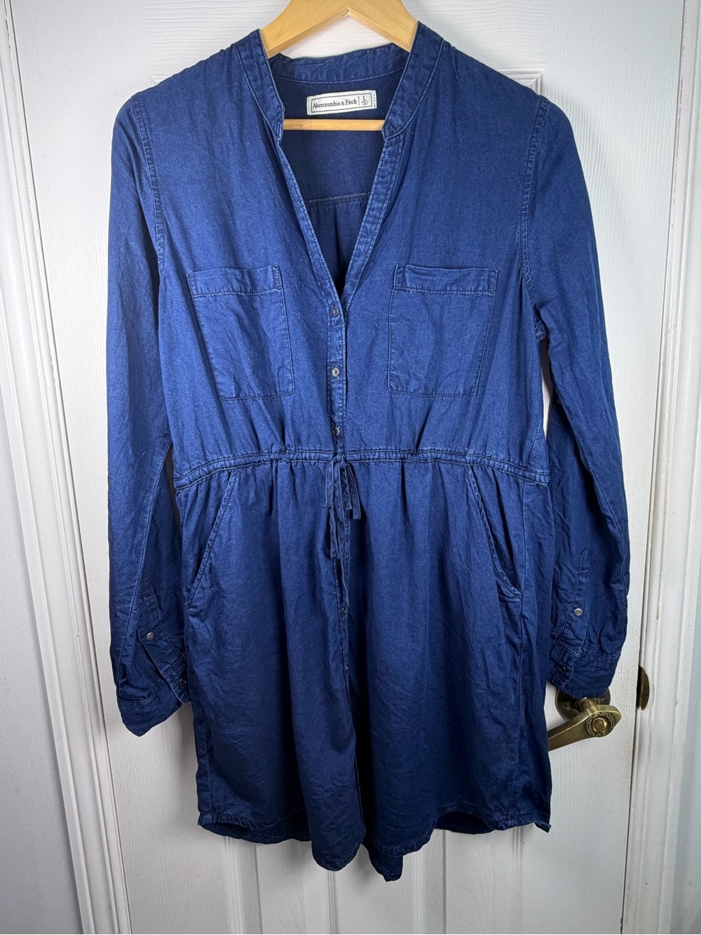 Abercrombie & Fitch Navy Midi Shirt Dress L Lyocell Utility Button-Front Draws